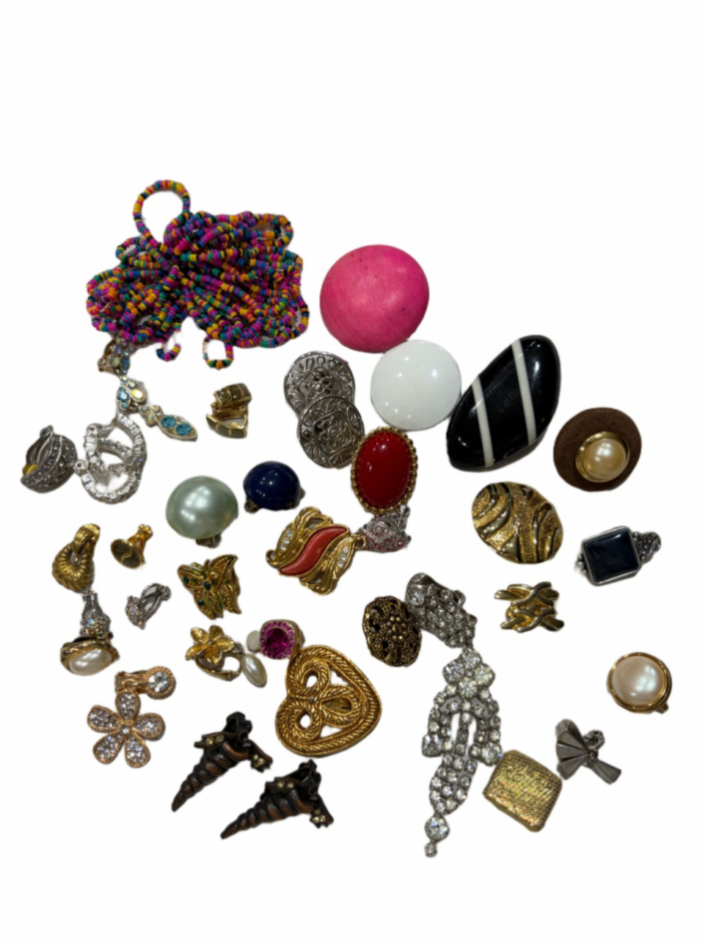 Mixed Costume Jewelry Lot Clip-On Earrings Rhinestones Faux Pearls Craft Bundle